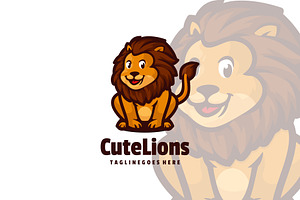 Cute Lions Mascot Cartoon Logo.