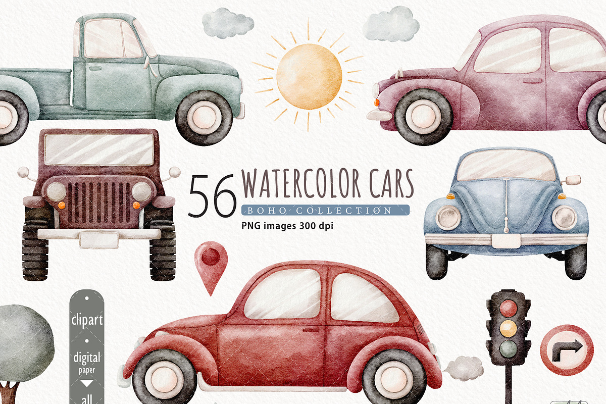 Watercolor Cars Clipart, a Transportation Illustration by TitaLivingArt (Photo 1 of 11)