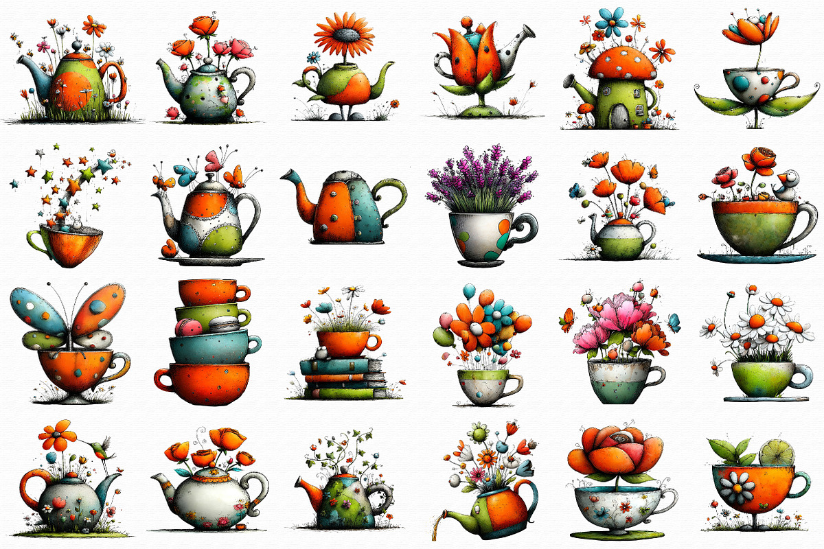 Whimsical Floral Tea Party Clipart, an Illustration by Libby Wishes (Photo 4 of 6)