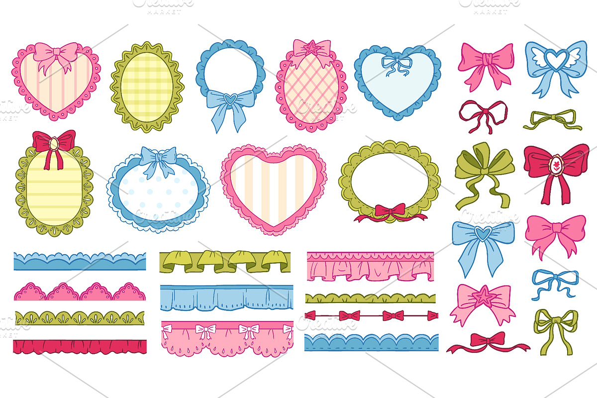 Hand-drawn frames and borders set, a Decorative Illustration by Ksania