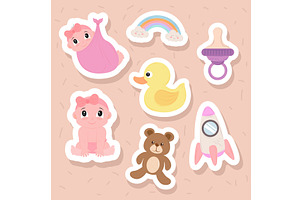 Icons Sticker Of Baby Shower