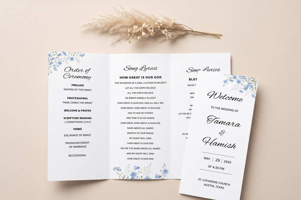 Blue Floral Wedding Program, an Invitation Template by Arslan (Photo 4 of 4)