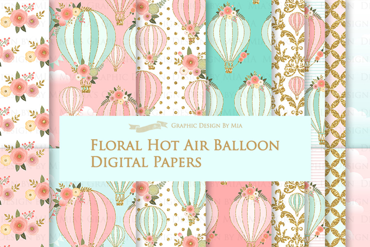 Hot Air Balloon Glitter Gold Set, a Texture Illustration by Mia's Graphic Design (Photo 7 of 9)
