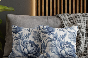 Blue Peony Floral Pattern, a Pattern Graphic by elfy creative