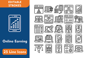 25 Online Earning Line Icons, an Icon by Pexelpy
