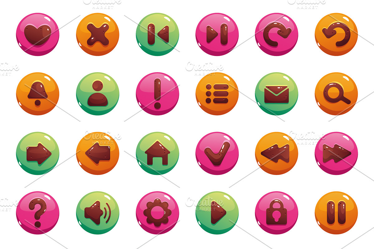 Candy sweet glossy game ui button, a Templates & Theme by PrettyVectors