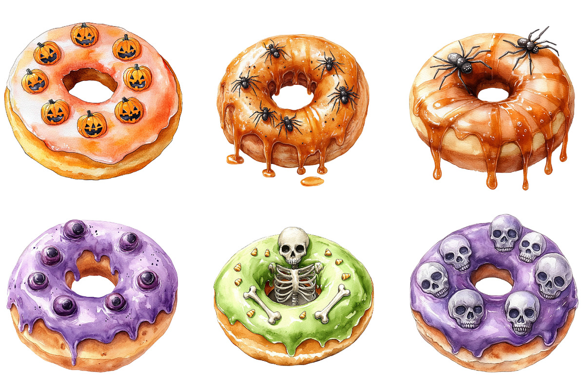 Donut Clipart, Halloween Donut Clipa, an Illustration by DreamArtGraphic (Photo 3 of 5)