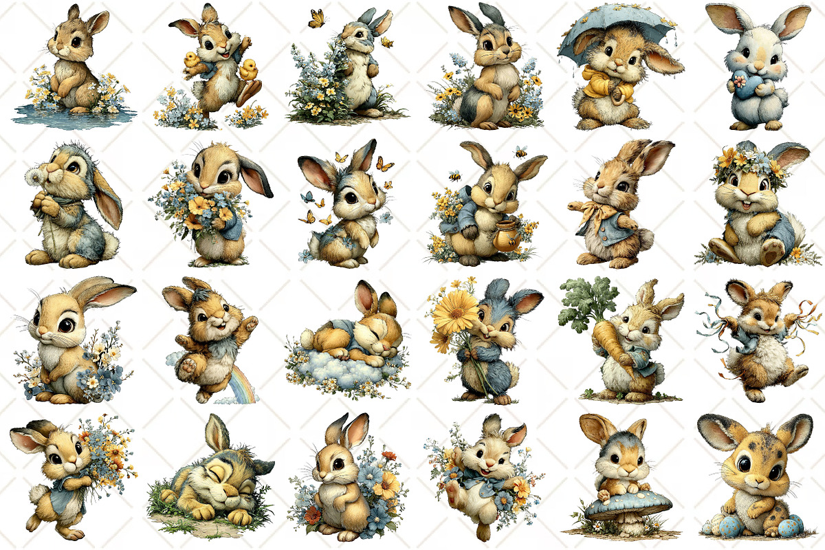 Whimsical Spring Bunny Clipart, an Illustration by Black Bird Studio (Photo 2 of 5)
