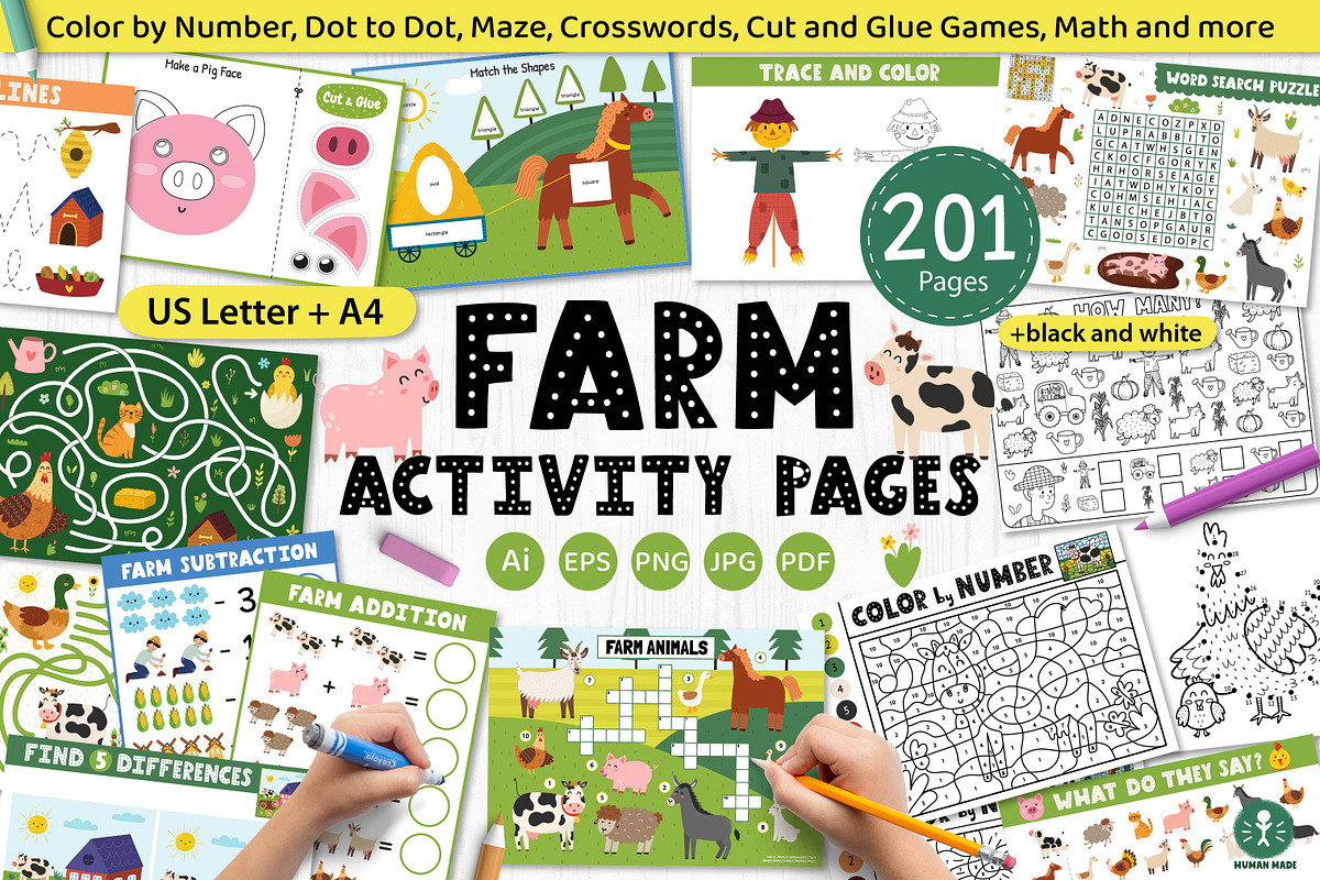 Farm Activity Pages for Kids, an Education Illustration by Gulnara Sabirova (Photo 1 of 19)