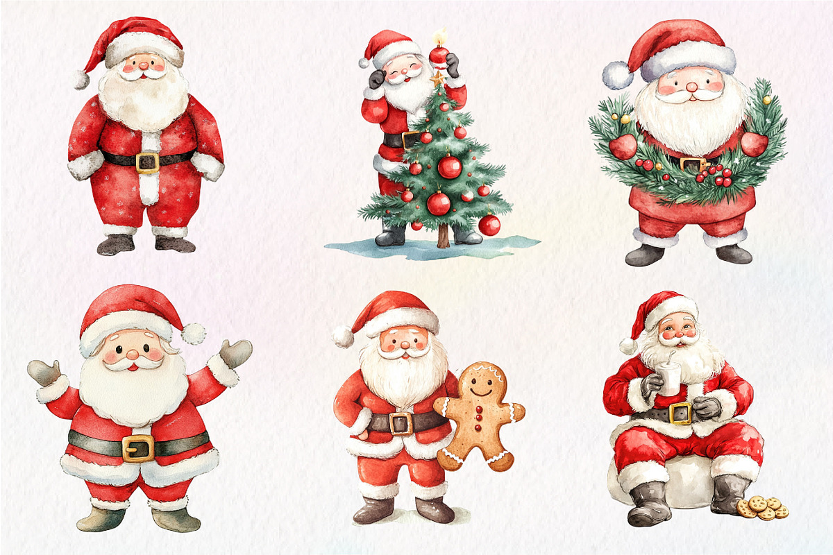 Adorable Santa Watercolor Clipart, an Illustration by Dream Creation (Photo 2 of 6)
