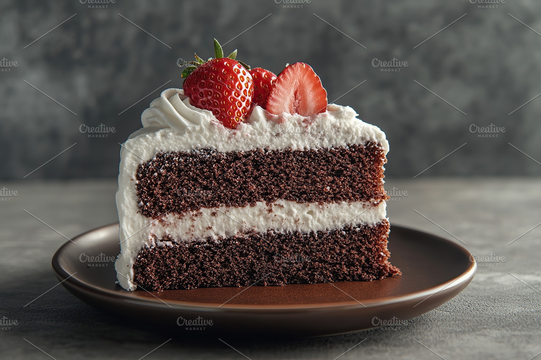 Delicious piece of cake with frosting cream, a Food & Drink Photo by AlyaAnd