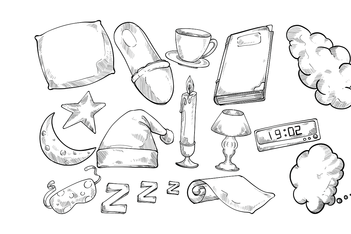 sleeping icons handdrawn collection, an Object Graphic by nikagraphic