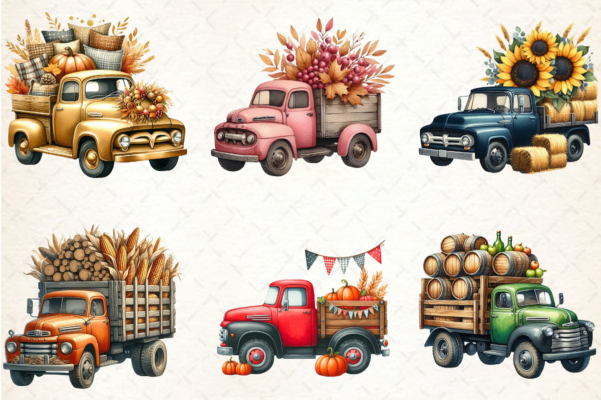 Watercolor Fall Farm Truck Clipart, an Illustration by Rose Art (Photo 3 of 4)