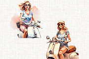Girl on Vespa Clipart Bundle, a Person Illustration by Mash Mash Stickers (Thumbnail 6 of 8)