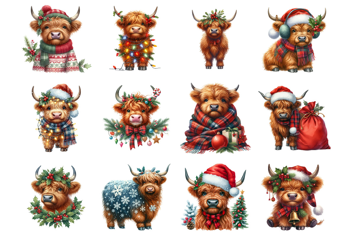 Christmas Highland Cow, an Illustration by Design Market (Photo 2 of 4)