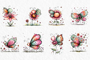 Whimsical Butterfly Flower Clipart, an Illustration by Watercolor design (Thumbnail 4 of 6)