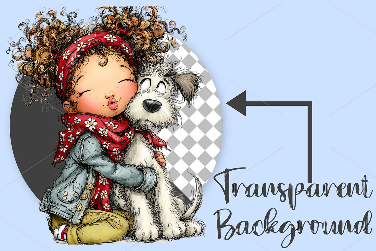 Whimsical Hugging Girl and Dog PNG, a Seasonal Illustration by Canvas Craft (Photo 2 of 10)