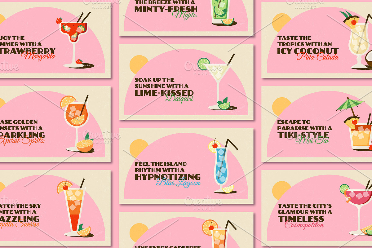 10 Summer Retro Cocktail Banners, a Seasonal Illustration by Soulprint Mercury (Photo 12 of 12)