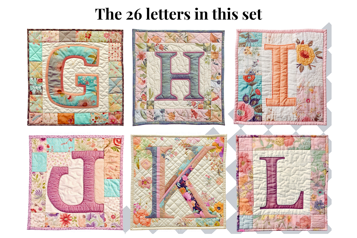 Floral Quilt Alphabet Letters, a Decorative Illustration by Creative Art By SamM (Photo 4 of 10)
