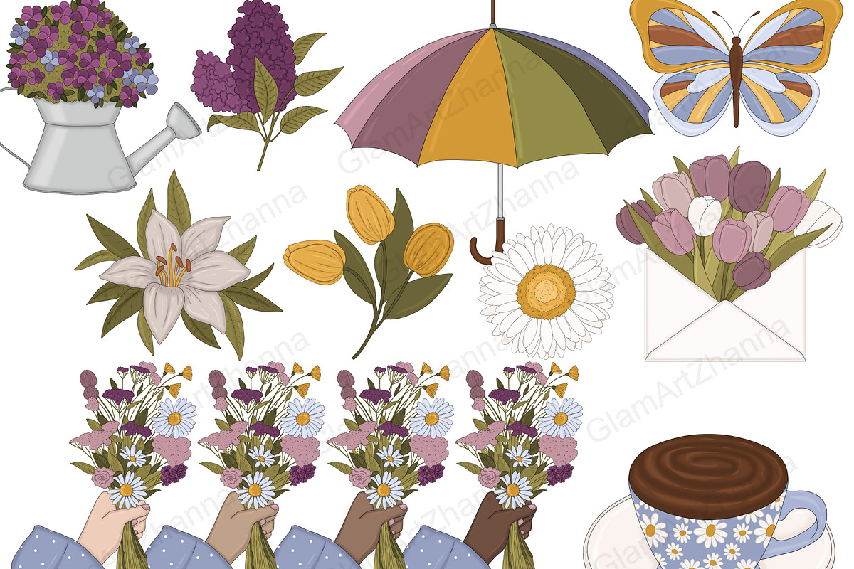 Flower Bouquet Clipart Set, a Seasonal Illustration by GlamArtZhanna (Photo 3 of 5)