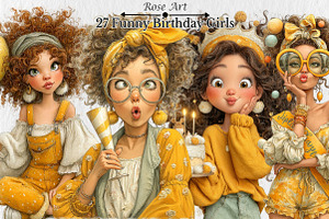 Watercolor Funny Birthday Girls Clip, a Seasonal Illustration by Rose Art