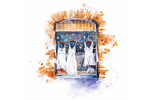 Shop window watercolor illustration