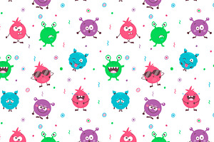 Cute Cartoon Monsters Vector Set