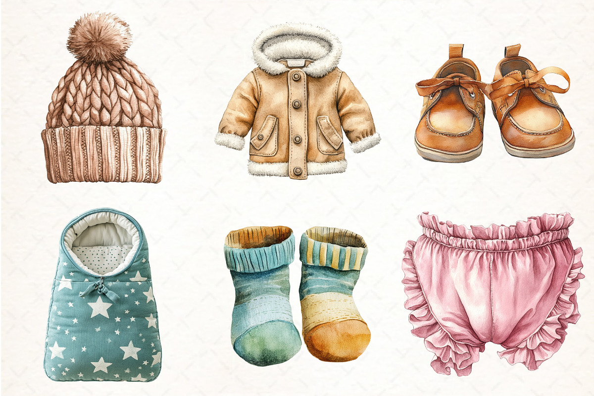 Baby Clothes Watercolor Clipart, an Illustration by Pixels.Craft (Photo 2 of 6)