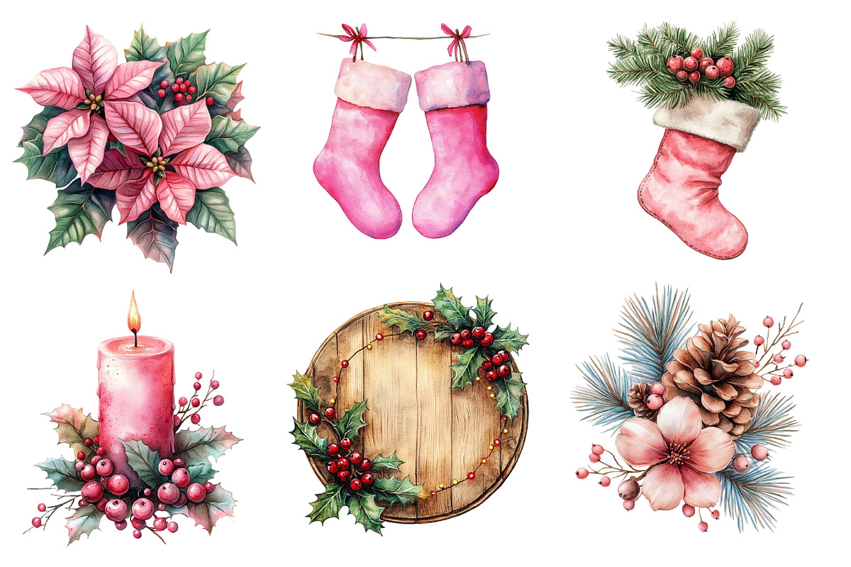 pink Christmas Winter Clipar, an Illustration by Designworld (Photo 4 of 6)