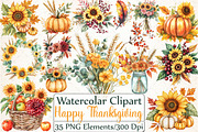Happy Thanksgiving Floral Clipart, an Illustration by DreamCafeArt (Thumbnail 1 of 6)