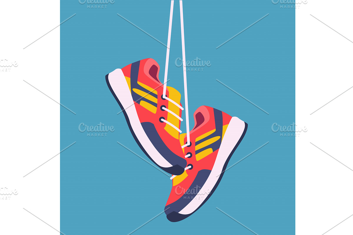 Sneakers. Shoes hanging on laces, an Object Illustration by Onyx