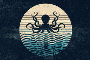 Octopus rising from ocean waves, a Photo by Beautiful things