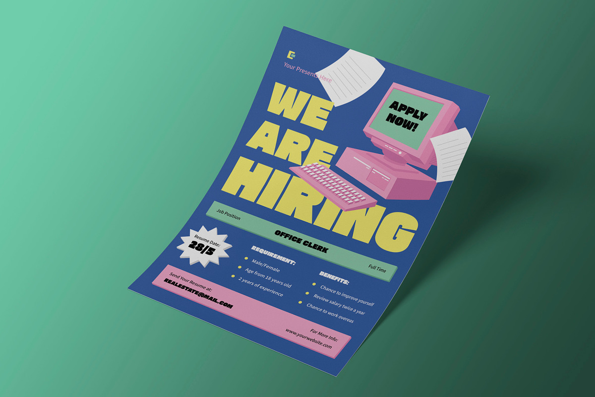 Blue Office Clerk Job Hiring Flyer, a Flyer Template by Neermana (Photo 2 of 4)