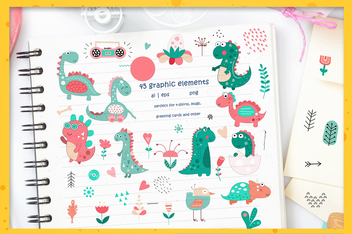 Dinosaur clipart & patterns bundle, an Animal Illustration by Nursery Art (Photo 8 of 10)