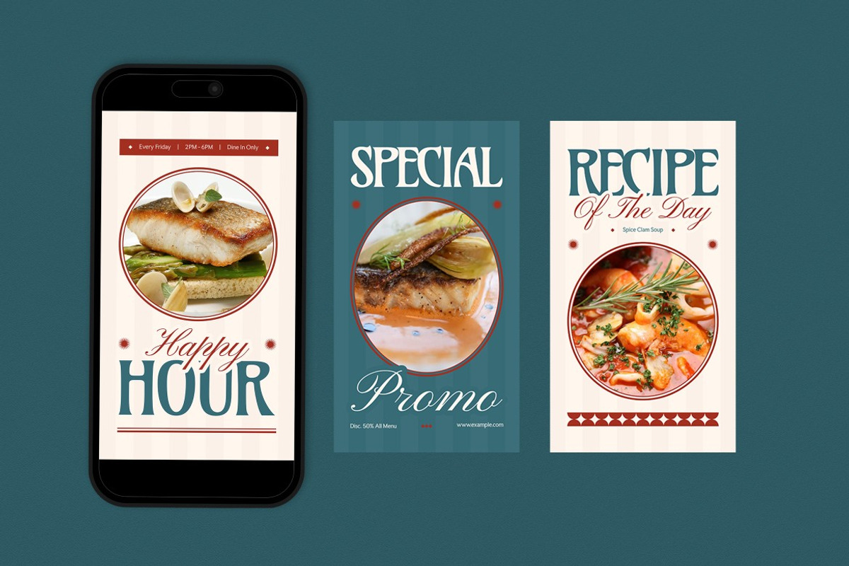 Seafood Restaurant Instagram Set preview 3