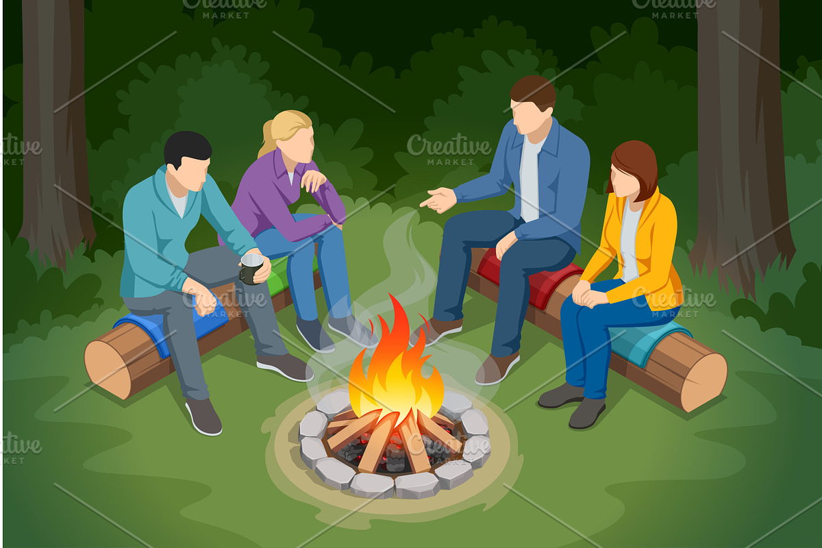 Friends Around Campfire. An, a Person Illustration by Golden Sikorka