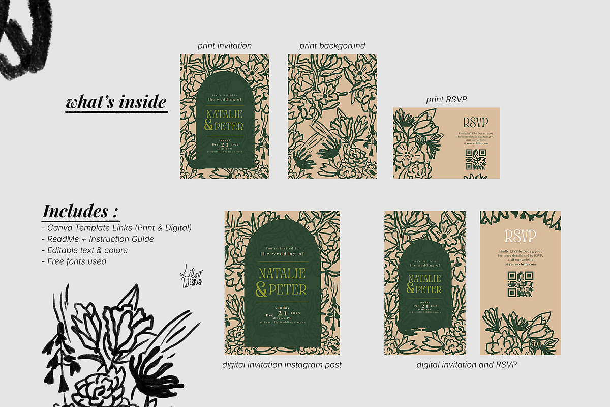Vintage Wedding Invitation Template preview 3