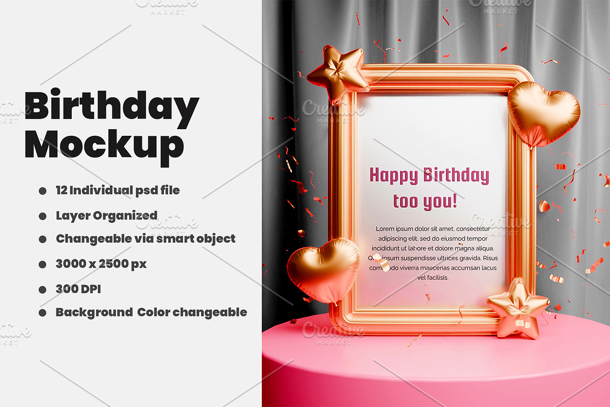 Birthday Mockup PSD file., an Advertising Mockup by samsulpassive (Photo 1 of 4)