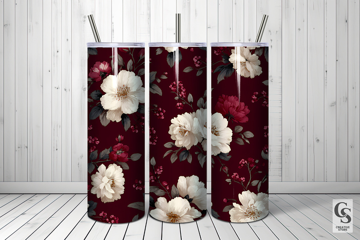 Cream & Burgundy Flowers Pattern, a Pattern Graphic by Creative Store (Photo 3 of 5)