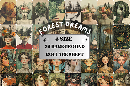 Whimsy Forest Dreams Collage Paper, a Background Graphic by GiraffeCreative