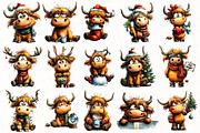 Quirky Christmas Highland Cow Clipar, an Illustration by OK Design (Thumbnail 3 of 6)