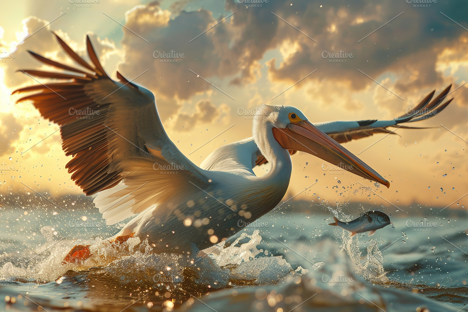 White pelican are flying above the beach, an Animal Photo by AlyaAnd