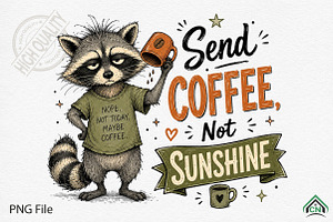 Grumpy Raccoon’s Coffee Plea PNG, a Seasonal Illustration by Craft Nest