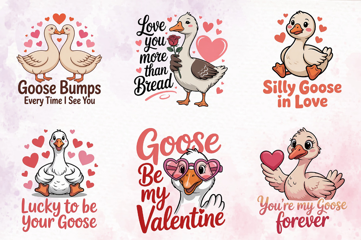 Cute Valentine Goose Design Bundle, an Illustration by RobertsArt (Photo 5 of 10)