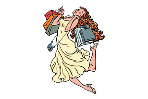 A woman enjoys shopping. Sales in, an Object Illustration by rogistok