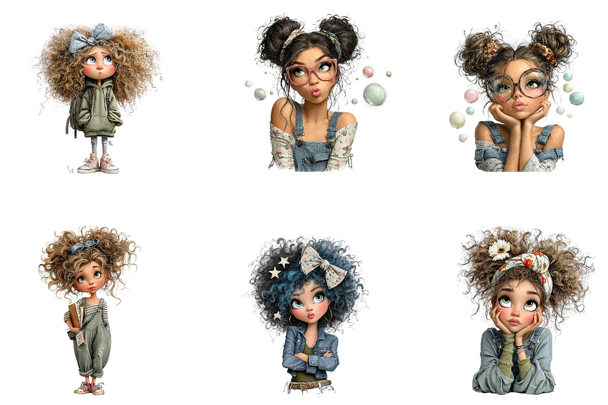 Cute Quirky Girl Clipart, a Seasonal Illustration by CreationArt (Photo 3 of 5)