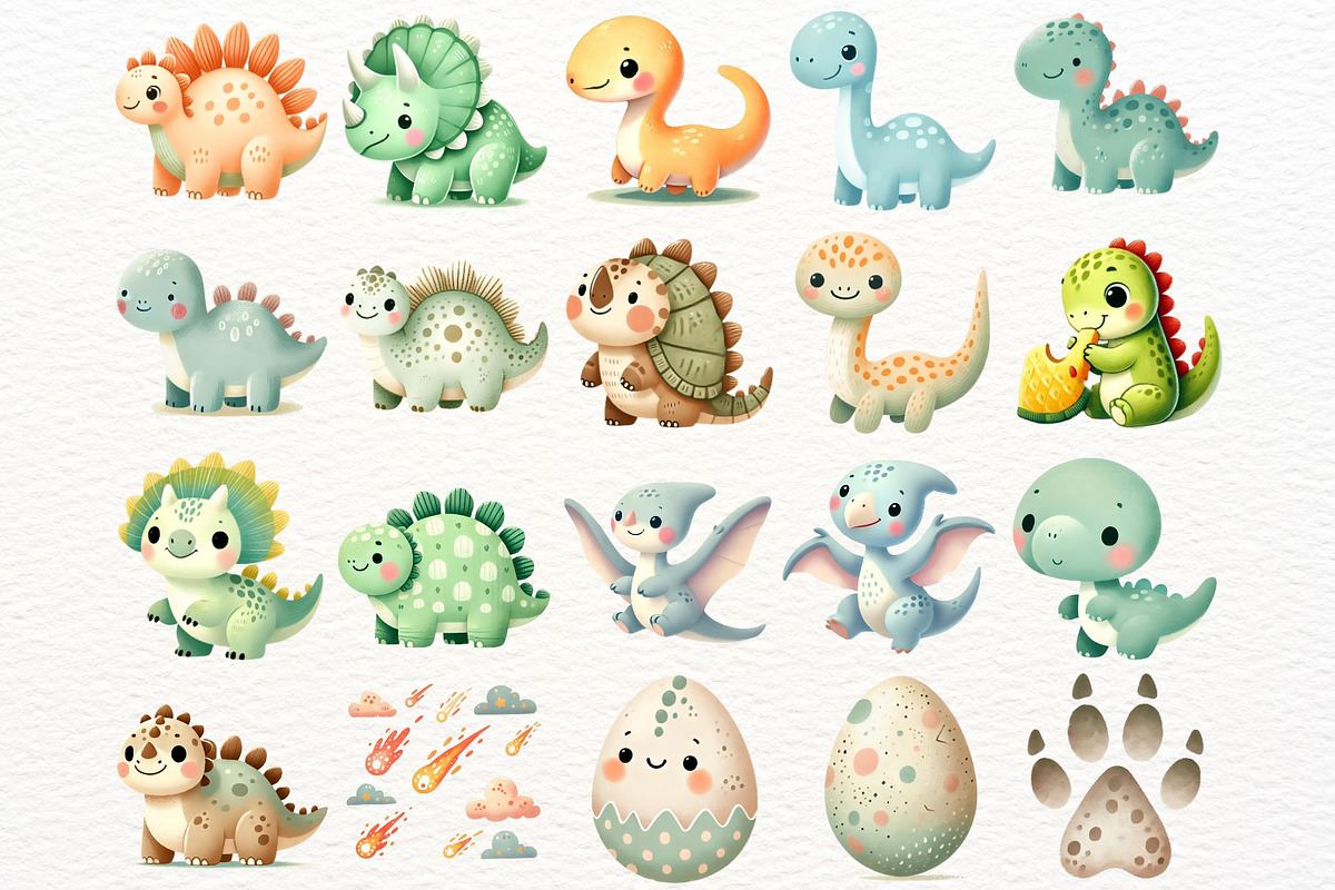 Watercolor Dinosaur Clipart Set, an Animal Illustration by Nicolle's Colorful Art (Photo 6 of 8)