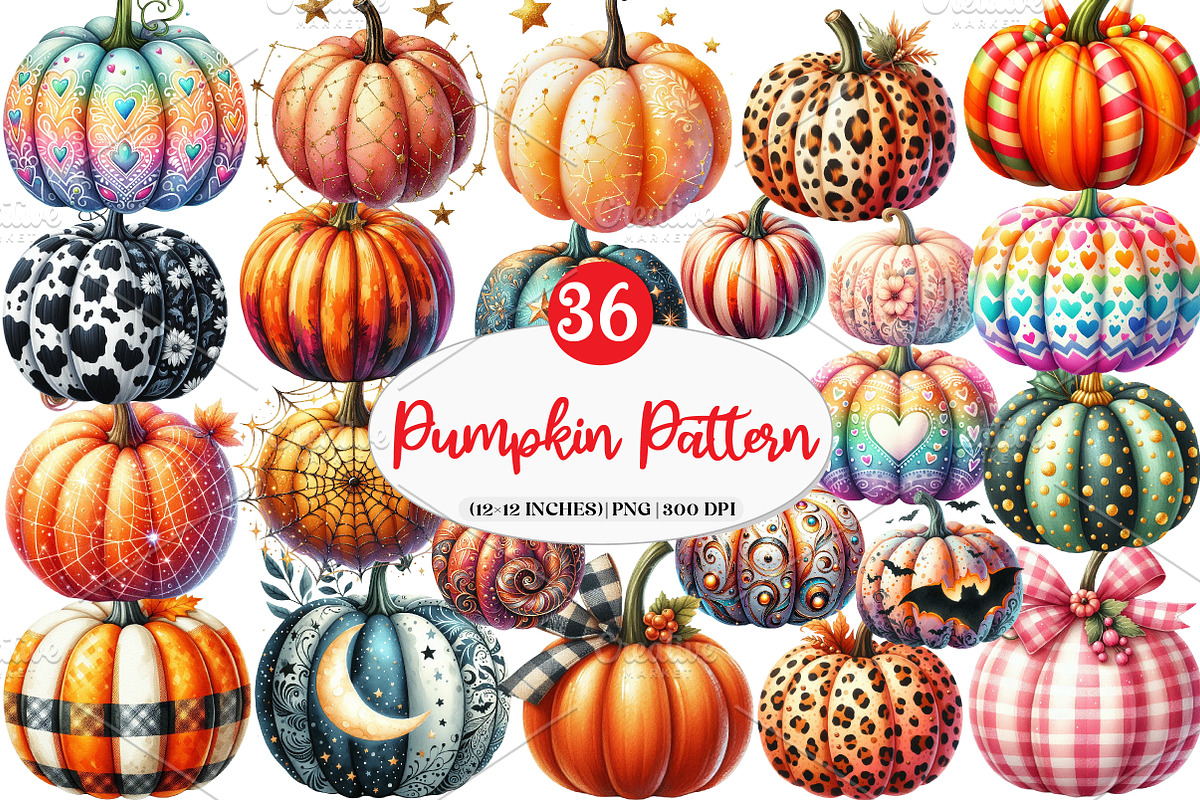 Pumpkin with Pattern Clipart, an Illustration by Watercolor design (Photo 1 of 4)