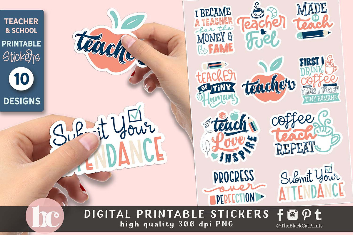 Funny Teacher Stickers PNG EPS, an Education Illustration by TheBlackCatPrints (Photo 2 of 3)