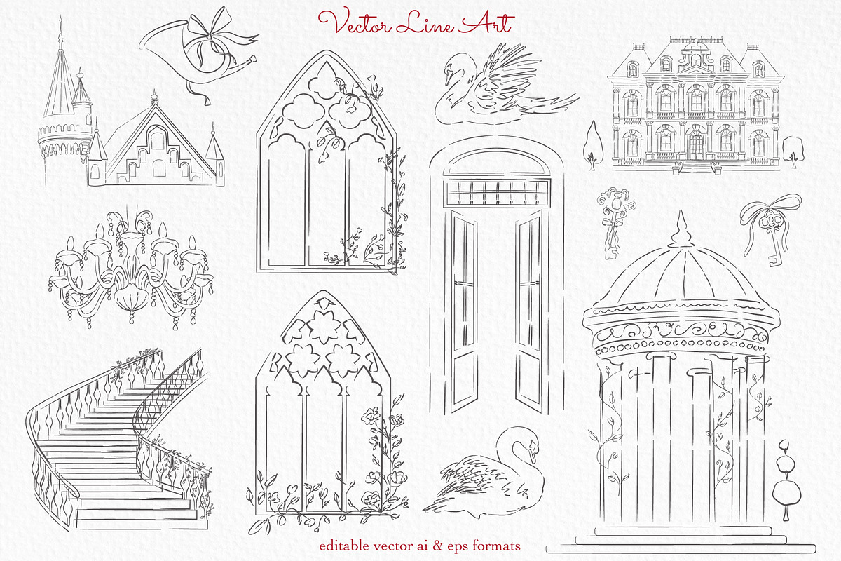 Romantic Chateau Line Art, an Object Graphic by Mio Buono (Photo 4 of 15)